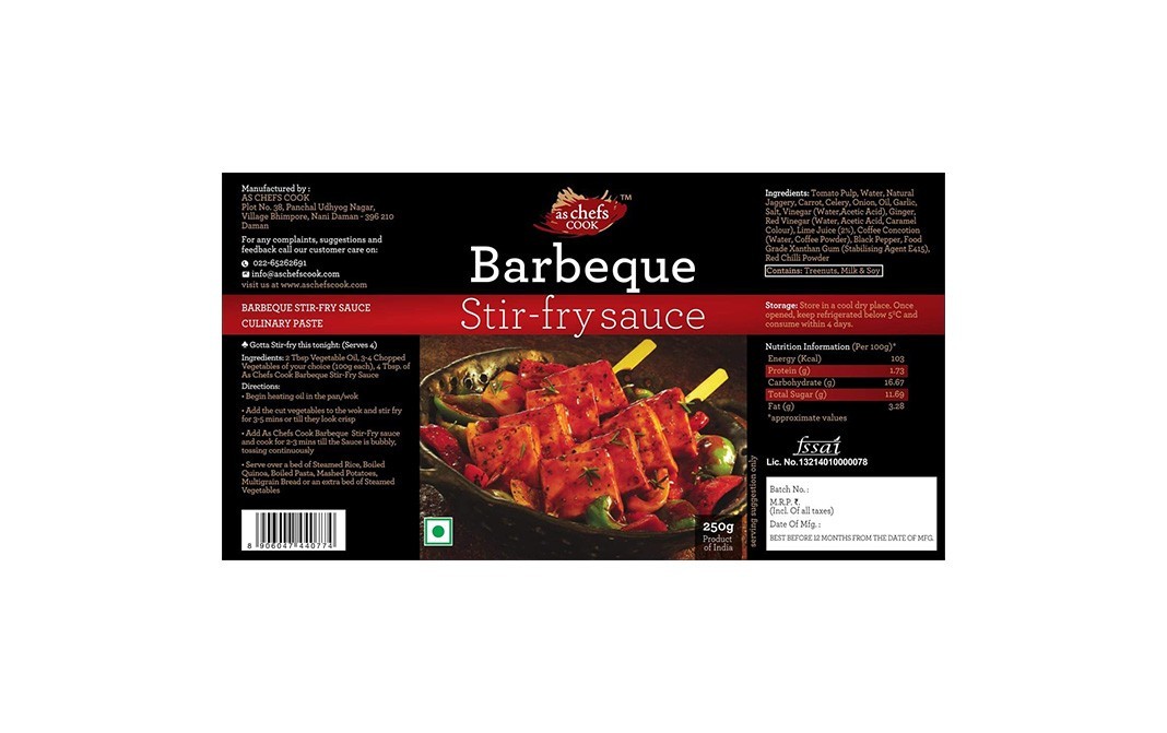 As Chefs Cook Barbeque Stir-Fry Sauce   Glass Jar  250 grams
